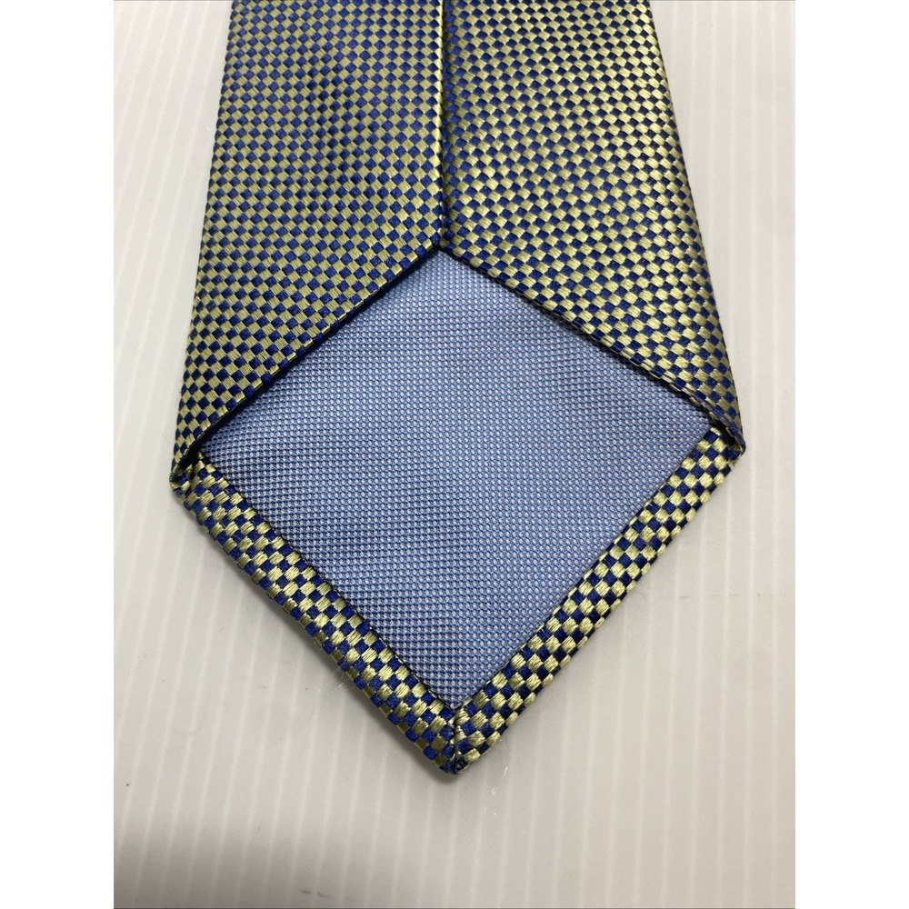 Tommy Hilfiger VIntage Silk Necktie Blue & Yellow Geometric Pattern T26 - Picture 4 of 5